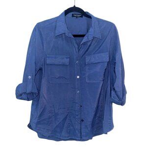 Velvet Heart Womens Blue Button-Up Shirt With Roll Tab Sleeves Chest Pockets